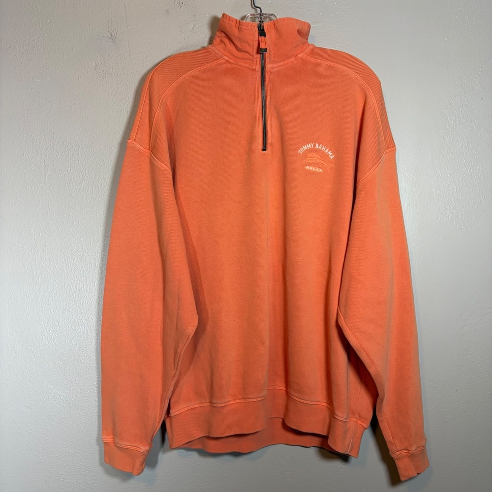 Tommy Bahama Relax Mens Orange 1/4 Zip Pullover‎ Cotton Sweatshirt 73-TR241 L